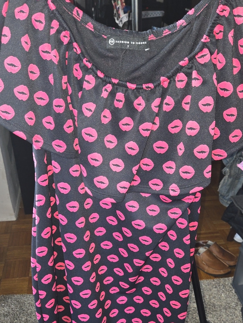 Fashion to Figure Black Dress with Hot Pink Lip Print